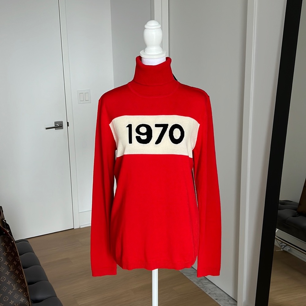 Bella Freud 1970 Jumper Red Size Large NWT Sweater Turtleneck 100% Wool